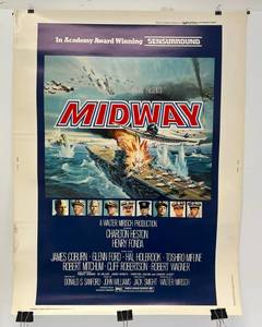 lot 184 image: 1976 30 x 40 Vintage Movie Theatre Poster Midway Charlton Heston , Henry Fonda And More # 76116 (Slight Water Damage On Edge, Can Be Hidden By Matting)