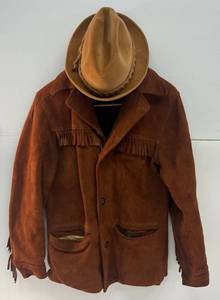 lot 197 image: 1960s-70s Authentic Suede Fringed Jacket (Small Hole In Back) Size S-M  And Vintage Fedora Hat (With Ware)