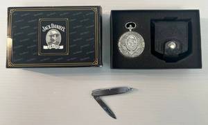 lot 205 image: Vintage Jack Daniels Limited Edition Pocket Watch NIB And Small Pocket Knife