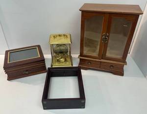 lot 207 image: Group Of Misc. Vintage Items Including Table Top Jewelry Chest, Clock And More