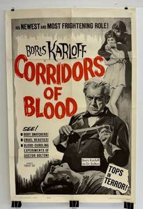 lot 239 image: 1963 Boris Karloff Corridors Of Blood  Movie Theatre Poster #63126 27 x 41 (With Original Folds)