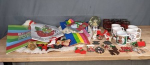 lot 252 image: Beautiful Assortment of Christmas Decorations, Mugs, Glasses, Tree Skirt, and More M