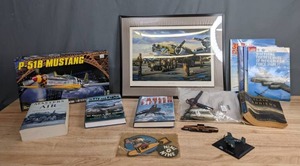 lot 295 image: Revell P-51B Mustang Plastic Model Kit, 21st Century Toys 1144 Model F6F-35 Hellcat, Nine-O-Nine by Stan Stokes 23204750 Framed Art, Masters of the Air, To Fly and Fight Memoirs of a Triple Ace, Fabled Fifteen and More T