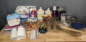 lot 288 image: Assorted Kitchen Items Tumblers, Collectible McDonalds Garfield Mugs, Springform Pan, Vintage Baby Chick Canisters and Much More T