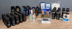 lot 303 image: Collection of Mens Bath & Body Products  Axe Body Spray, Stetson After Shave, Nivea for Men, Bod Body Spray, Vaseline Body Oil, Hawaiian Tropic Tanning Oil, and Much More T