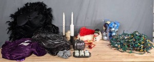 lot 304 image: Halloween Decorations, Plus Size Halloween Costume, Wig, Christmas Ornaments and Lights  T