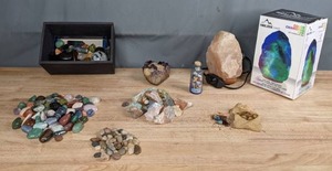 lot 299 image: Himalayan Shop Color Changing LED Salt Lamp, Polished and Rough Stones, Rocks and Minerals T
