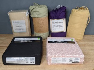 lot 329 image: Truly Soft Full Sheet Set, Premium Queen Sheet Set, Cool Bamboo Luxury Collection Full Bed Sheets, Mainstays Queen Soft Microfiber Sheet Sets, Etc. W