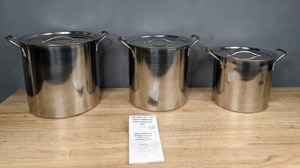 lot 336 image: Three Stainless Stock Pots with Lids W