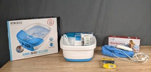 lot 314 image: Homedics Bubble Bliss Deluxe Foot Spa, Futuro Sport Compression Arm Sleeve & TheraMed Dual Moist-Dry Heating Pad W