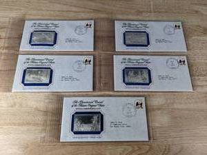 lot 15A image: (5) Franklin Mint 1.7oz Silver Bicentennial Council of the Thirteen Original States Official Commemorative Sterling Silver Art Ingots 1970s A