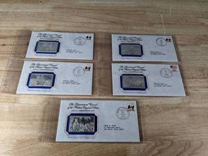 lot 20 image: (5) Franklin Mint 1.7oz Silver Bicentennial Council of the Thirteen Original States Official Commemorative Sterling Silver Art Ingots 1970s A