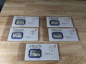 lot 24 image: (5) Franklin Mint 1.7oz Silver Bicentennial Council of the Thirteen Original States Official Commemorative Sterling Silver Art Ingots 1970s A