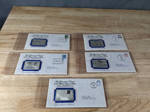 lot 25 image: (5) Franklin Mint 1.7oz Silver Bicentennial Council of the Thirteen Original States Official Commemorative Sterling Silver Art Ingots 1970s A