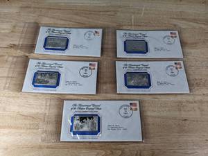 lot 12 image: (5) Franklin Mint 1.7oz Silver Bicentennial Council of the Thirteen Original States Official Commemorative Sterling Silver Art Ingots 1970s A