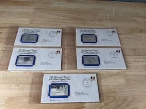 lot 18 image: (5) Franklin Mint 1.7oz Silver Bicentennial Council of the Thirteen Original States Official Commemorative Sterling Silver Art Ingots 1970s A