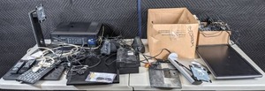 lot 377 image: Mixed Lot Electronics  Dell Latitude E5570 Laptop, Brother MFC-J460DW Compact All-in-One Inkjet Printer, Monitor, Monitor Stands, Keyboard, Cords, Cables, and More  W