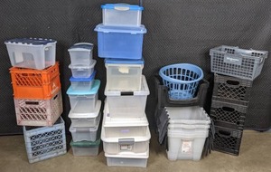 lot 374 image: Large Collection of Plastic Bins, Crates and Baskets  X