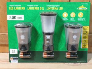 lot 33 image: Cascade Mountain Tech Compact Collapsible LED Lantern 3 Pack 500 Lumens