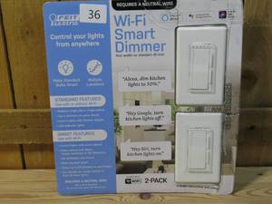 lot 36 image: Feit Electric Wi-Fi Smart Dimmer, 2-pack