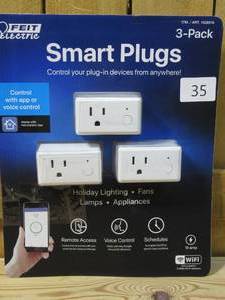 lot 35 image: Feit Electric Wi-Fi Smart Plug, 3-pack