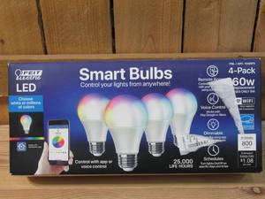 lot 37 image: Feit Electric Smart Bulbs 9W LED Replaces 60W 800 Lumen Wi-Fi 4 PACK