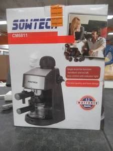 lot 57 image: SOWTECH Espresso Machine 3.5 Bar 4 Cup Espresso Maker Cappuccino Machine with Steam Milk Frother and Carafe (OPEN BOX)