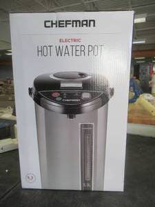 lot 123 image: Chefman Electric Hot Water Pot Urn w Auto & Manual Dispense Buttons (SLIGHTLY USED, OPEN BOX)