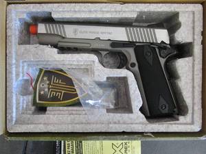 lot 150 image: Umarex Elite Force 1911 Tac Tactical Co2 Airsoft Pistol - Stainless (OPEN BOX)