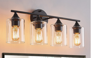 lot 156 image: XPEHK 4-Light Bathroom Vanity Light in Black with Clear Glass (OPEN BOX)