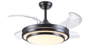 lot 168 image: POCHFAN Retractable Ceiling Fan with Lights Remote Control, 42 Inch Black Ceiling Fan with 4 Retractable Blades in Black (OPEN BOX)