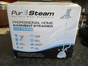 lot 170 image: PurSteam Garment Steamer, Heavy Duty Powerful Fabric Steamer with Fabric Brush and Garment Hanger (NEW, OPENED BOX FOR PHOTOS))