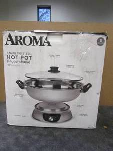 lot 224 image: Aroma Stainless Steel Hot Pot, Silver (ASP-600), 5 quart (OPEN BOX)