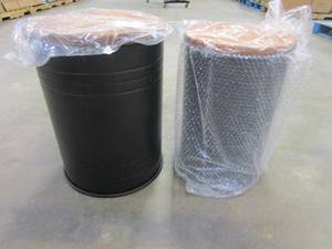 lot 233 image: Set of 2 glitzhome Rustic Storage Ottoman Seat Stool or Farmhouse End Table in Black