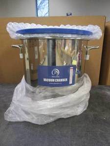 lot 248 image: P PBAUTOS 9 Gallon Vacuum Chamber Stainless Steel, Tempered Glass Lid Pressure Degassing Chamber, for Resin Casting, Degassing Silicones and Essential Oils, Perfect for Stabilizing Wood (OPEN BOX)