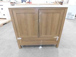 lot 4 image: Home Decorators Collection Moorside 36 in. W Bath Vanity Cabinet in Sweet Maple with Vanity Top in White with White Basin