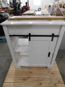 lot 6 image: Glacier Bay Brindley 30 in.W x 21 in. D x 34.5 H Barn Door Bath Vanity in White with Engineered Stone Top