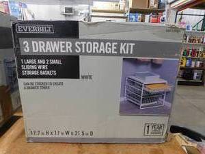 lot 68 image: Everbilt 17.69 in. H x 21.44 in. W White Steel 3-Drawer Close Mesh Wire Basket