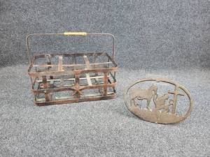 lot 318 image: Bottle Carrier & Cast Iron Memorial Wall Plaque