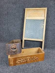 lot 324 image: Pair of Sewing Machine Drawers and National Washboard Co. Glass Washboard, No. 512