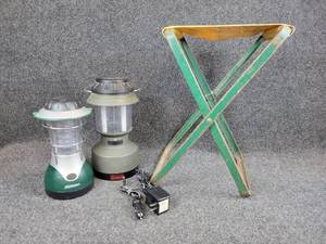 lot 356 image: Vintage Camp Chair and (2) Electric Lanterns - Coleman and AC Delco