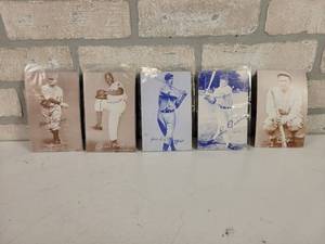 lot 233 image: Set of (5) 1980 Baseball Exhibit Cards (5-38 x 3-38) - Ty Cobb, Lou Gehrig, Joe DiMaggio, Satchel Paige and Honus Wagner