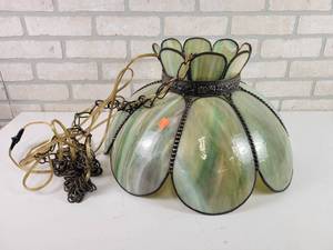 lot 273 image: Vintage Hanging Light - Approx. 18 Diameter - 1 Cracked Panel - NO SHIPPING