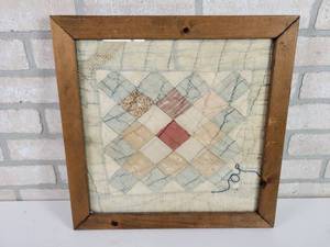 lot 275 image: Antique Framed Handmade Quilt - Approx. 16.5 x 16.5 - NO SHIPPING