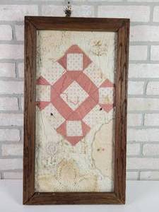 lot 276 image: Antique Framed Handmade Quilt - Approx. 26 x 14.5 - NO SHIPPING