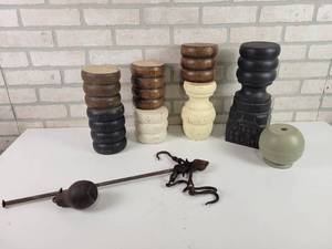 lot 301 image: Antique Scale and Lot of Post Tops (most Approx. 5 Diameter)
