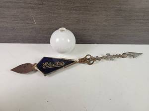 lot 176 image: Antique Lightning Rod w RARE ELECTRA Weather Vane and ELECTRA Milk Glass Lightning Ball - NO SHIPPING