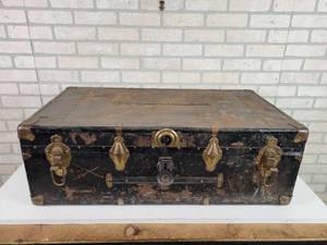 lot 347 image: Antique Metal Trunk - NO SHIPPING