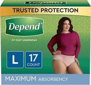 Depend FIT-FLEX Incontinence Underwear for Women, Disposable, Maximum Absorbency, Large, Blush, 34 Count (2 Packs of 17)