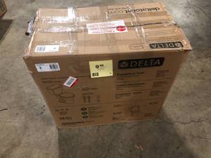 lot 8 image: Delta  Foundations 2-piece 1.1 GPF1.6 GPF Dual Flush Round Toilet in White, Seat Included customer returns see pictures